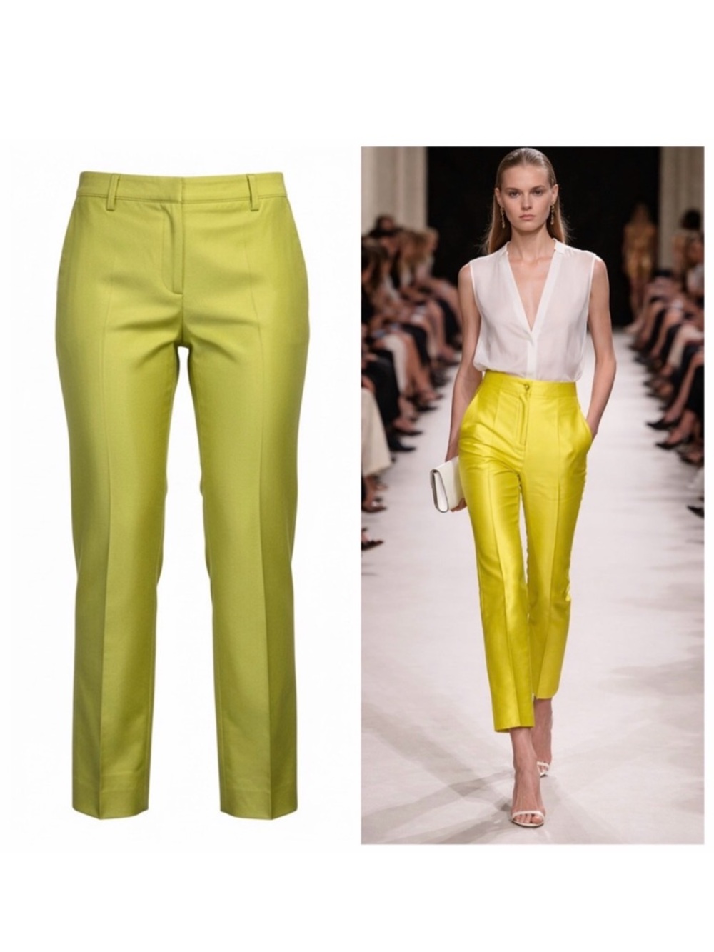Valentino Yellow Green Pants Mikado Silk Blend 4 Cocktail Party Office NWT 🟡
